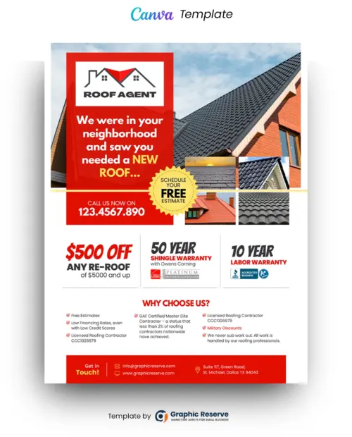 Re-Roofing Flyer Design Canva template