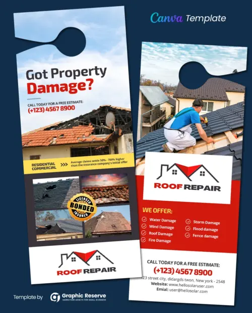 Damage Property Repairing Door Hanger Canva template