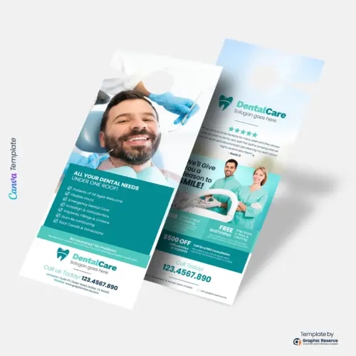 Custom Dental Coupon Door Hanger Design | Printable Canva Template for Dentist Promotions