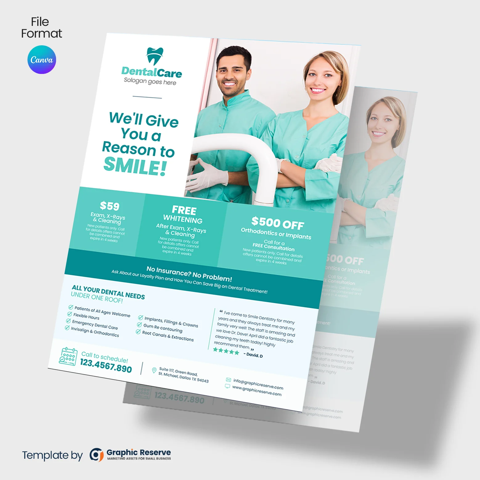 Dental Coupon Flyer Design Canva template