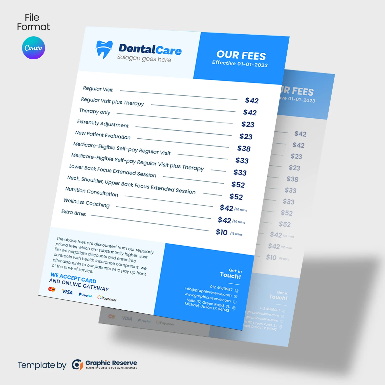 Dental Fee Pricing List Flyer Canva template