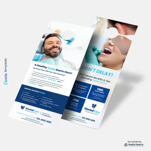 Dental Service Door Hanger Template | Editable Canva Design for Dentist Marketing