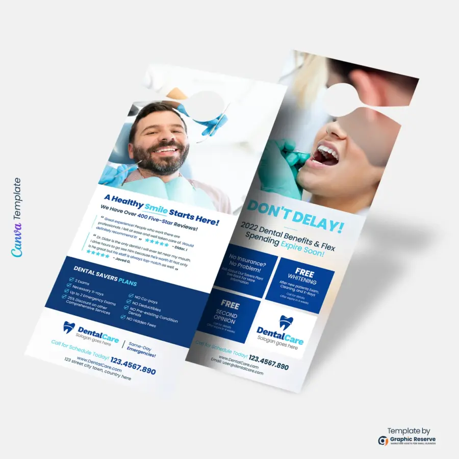 Dental Service Door Hanger Template | Editable Canva Design for Dentist Marketing