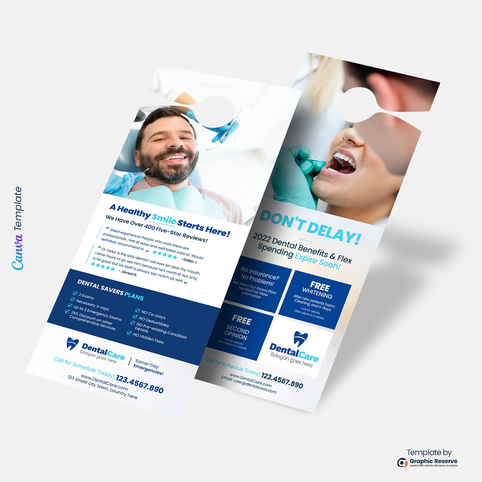 Dental Service Door Hanger Template | Editable Canva Design for Dentist Marketing
