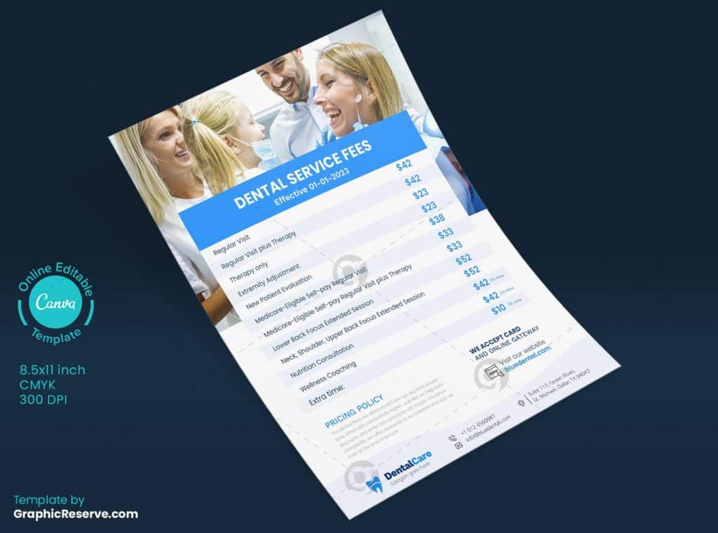 Dental Service Fees Price List Flyer
