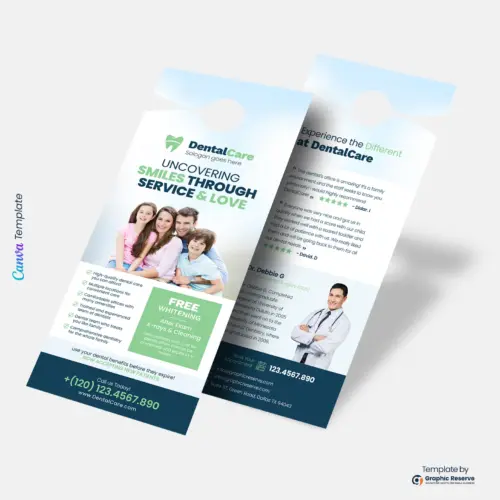 Dental Service Offer Door Hanger Design Canva template