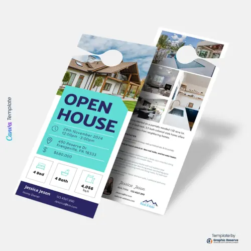 Real Estate Open House Door Hanger Design | Printable Canva Template for Realtors