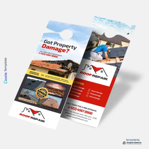 Property Damage Repair Door Hanger Template | Editable Canva Design for Home Repair Services