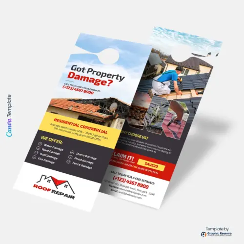 Customizable Property Damage Repair Door Hanger | Printable Canva Design for Home Restoration Marketing