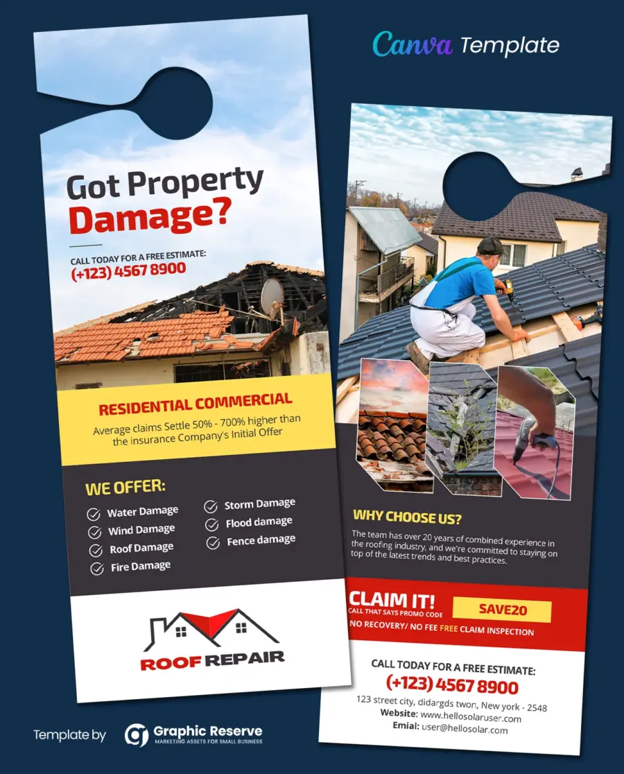 Property Damage Repair Door Hanger Template – Customizable Canva Design for Restoration Services