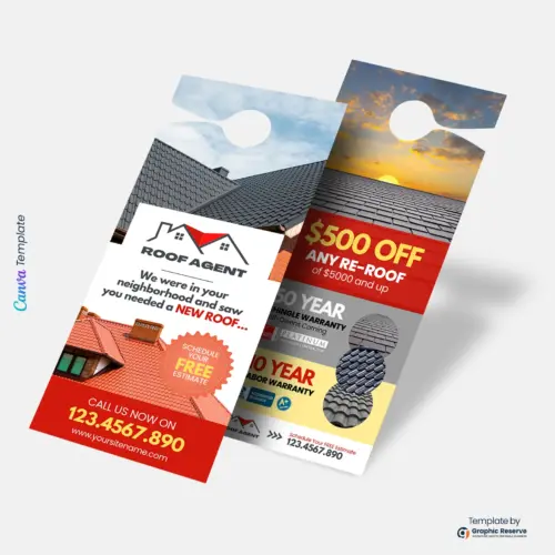 Roofing & Re-Roofing Door Hanger Design | Printable Canva Template for Contractor Marketing