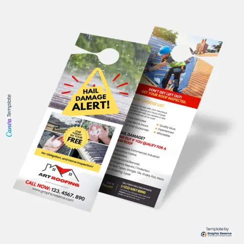 Hail Damage Roof Repair Door Hanger Design | Printable Canva Template for Storm Restoration Contractors