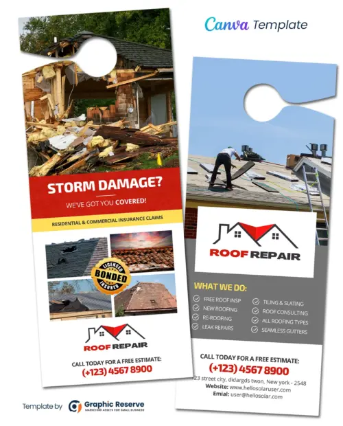 Roof Repairing Door Hanger Design Canva template