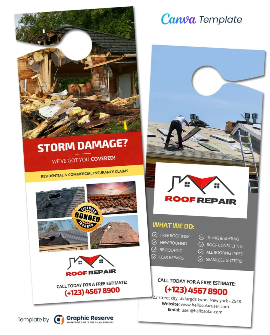 Customizable Property Damage Repair Door Hanger Template – Canva Design for Restoration Marketing
