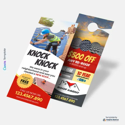 Roof Repair Door Hanger Template | Editable Canva Design for Roofing and Maintenance Services