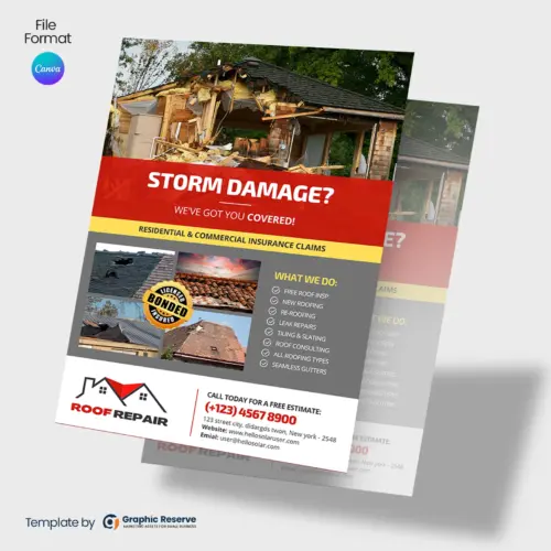 Roof Repairing Flyer Design Canva template