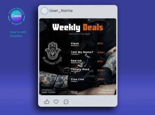 Tattoo shop weekly deal social media post