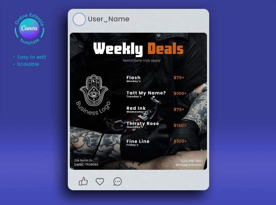 Tattoo shop weekly deal social media post