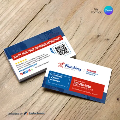 Modern Plumber Business Card Design Template - Canva Ready