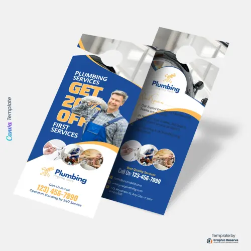 Modern Plumbing Door Hanger Canva Template for Service Advertising