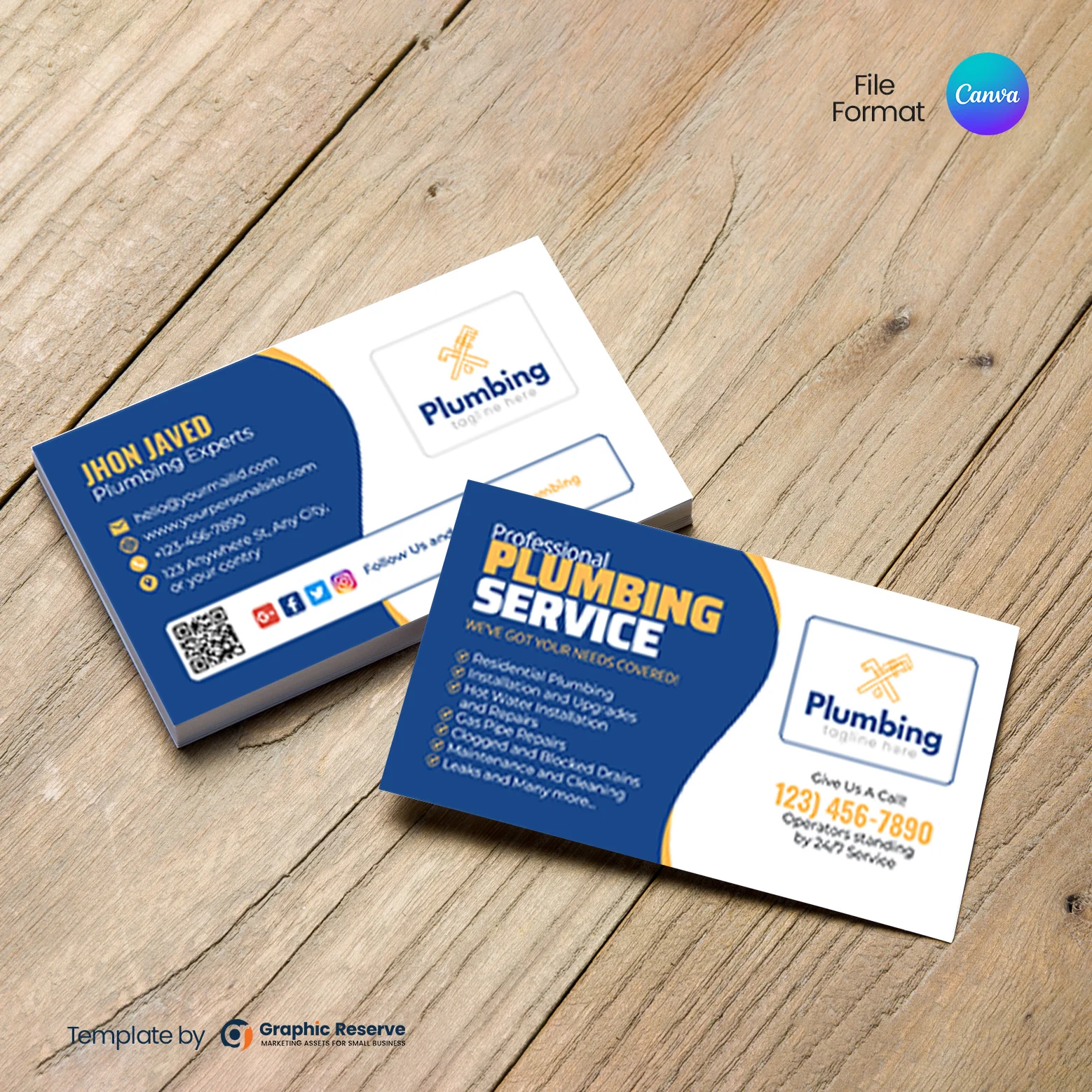 Plumbing Business Card Design (Canva Template)