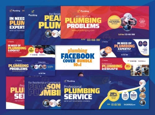 Plumbing Facebook Cover Bundle Canva file 1v