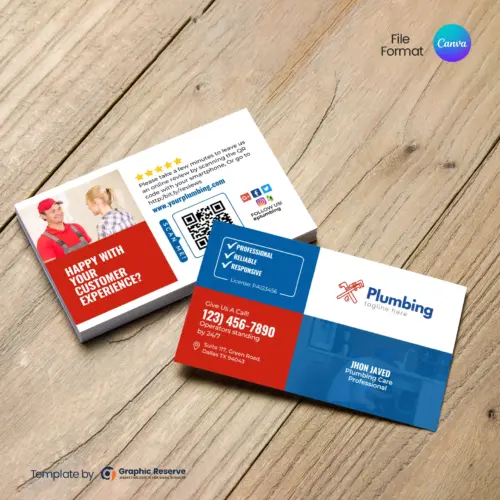 Plumbing Service Business Card Design - Editable Canva Template