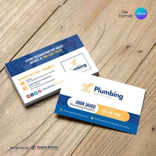 Professional Plumbing Business Card Canva Template for Easy Editing