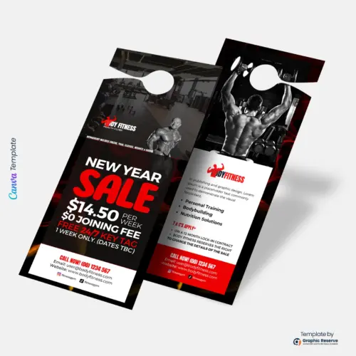 Bodybuilding Gym Door Hanger Template – Editable in Canva