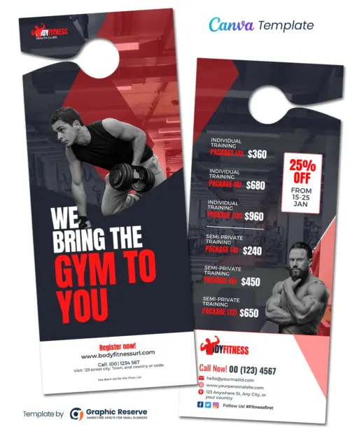 Gym Pricing Door Hanger (Canva design Template)