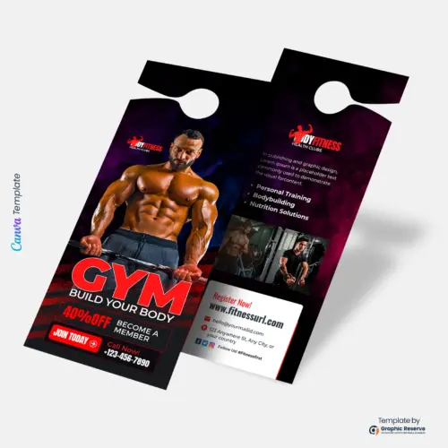 Gym Fitness Door Hanger Template | Editable Canva Design for Gym Marketing
