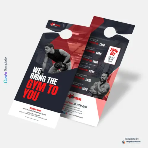 Custom Gym Pricing Door Hanger Design | Printable Canva Template for Workout Promotions