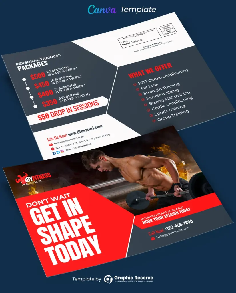 Gym Pricing EDDM Design (Canva file) – Canva template