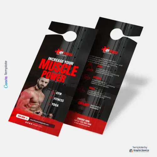 Professional Fitness Gym Door Hanger Template - Canva Editable