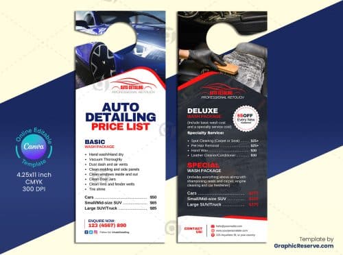 Auto Detailing Price List Door Hanger