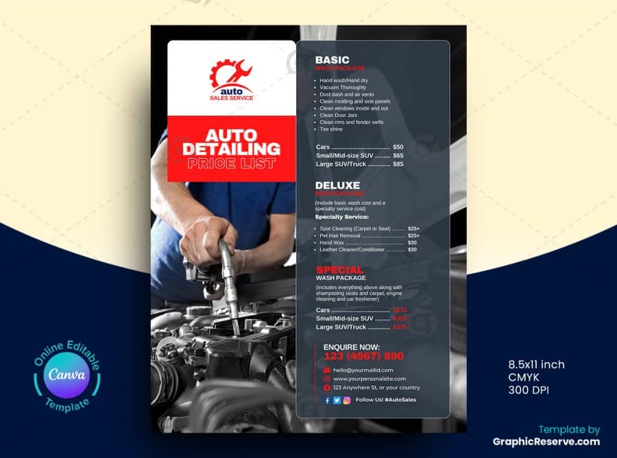 Auto Detailing Price List Flyer 2v