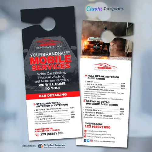 Auto Mobile Servicing Price List Door Hanger Design (Canva Template)