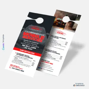 Custom Auto Servicing Door Hanger Design | Printable Canva Template with Price List for Car Care Marketing