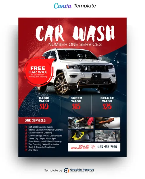 Automobile Service Flyer Canva Template - Modern Car Wash Design