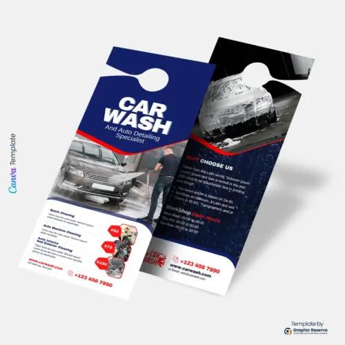 Car Wash Door Hanger Design Template for Canva - Professional Advertising Solution
