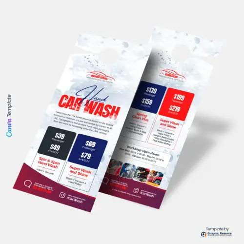 Editable Canva Template for Car Wash Pricing Door Hanger Advertising Design