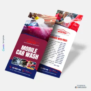 Mobile Car Wash Door Hanger Template | Editable Canva Design for Auto Detailing & Cleaning Services