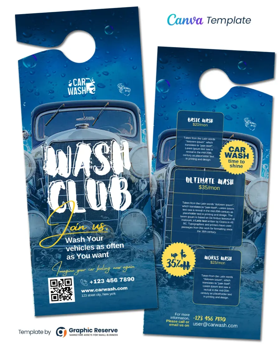 Professional Car Wash Door Hanger Canva Template for Auto Businesses