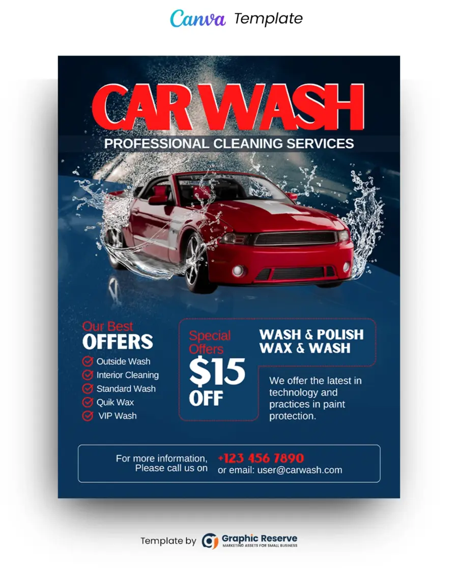 Professional Car Wash Pricing Flyer Design - Canva Ready