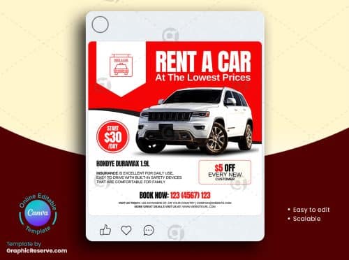 Rent A Car Instagram Post Design