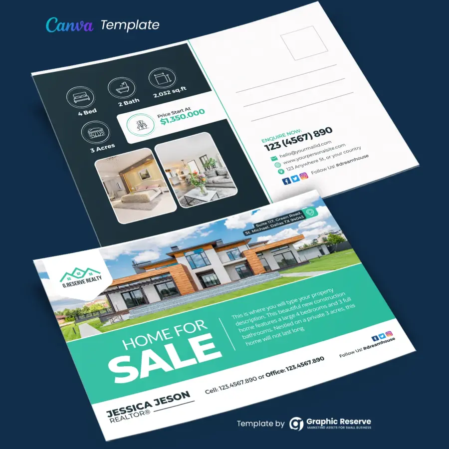 Editable Canva Template for Home for Sale Postcards