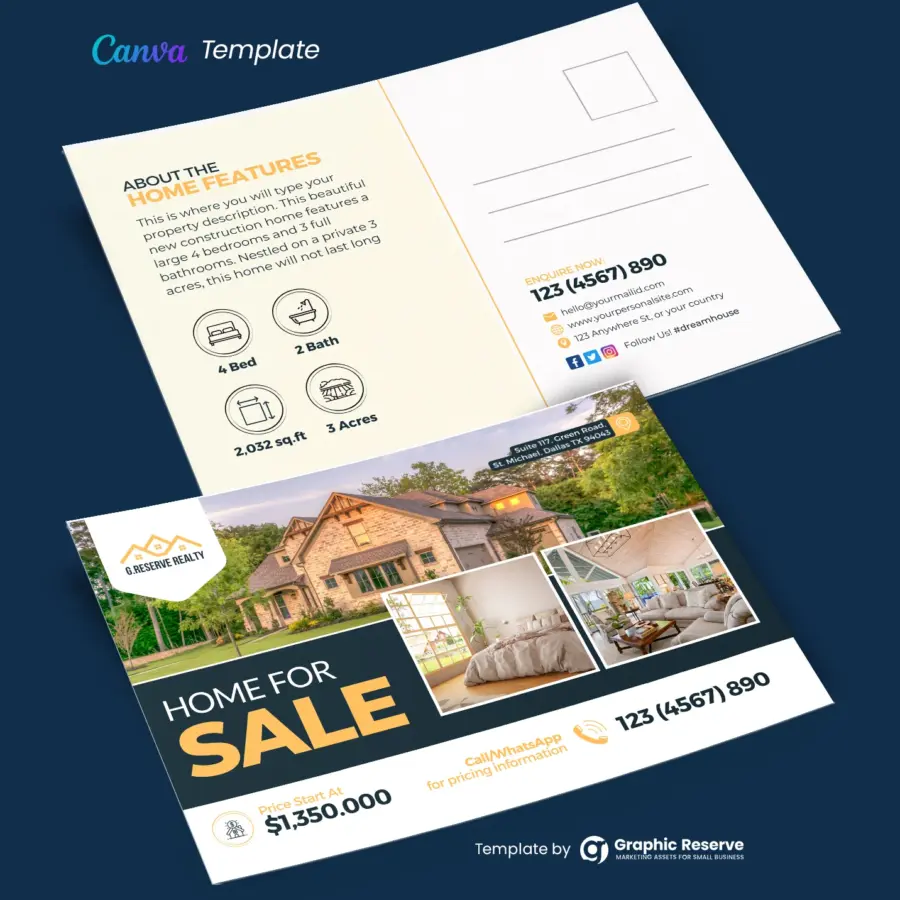 Home for Sale EDDM Postcard Template - Editable in Canva