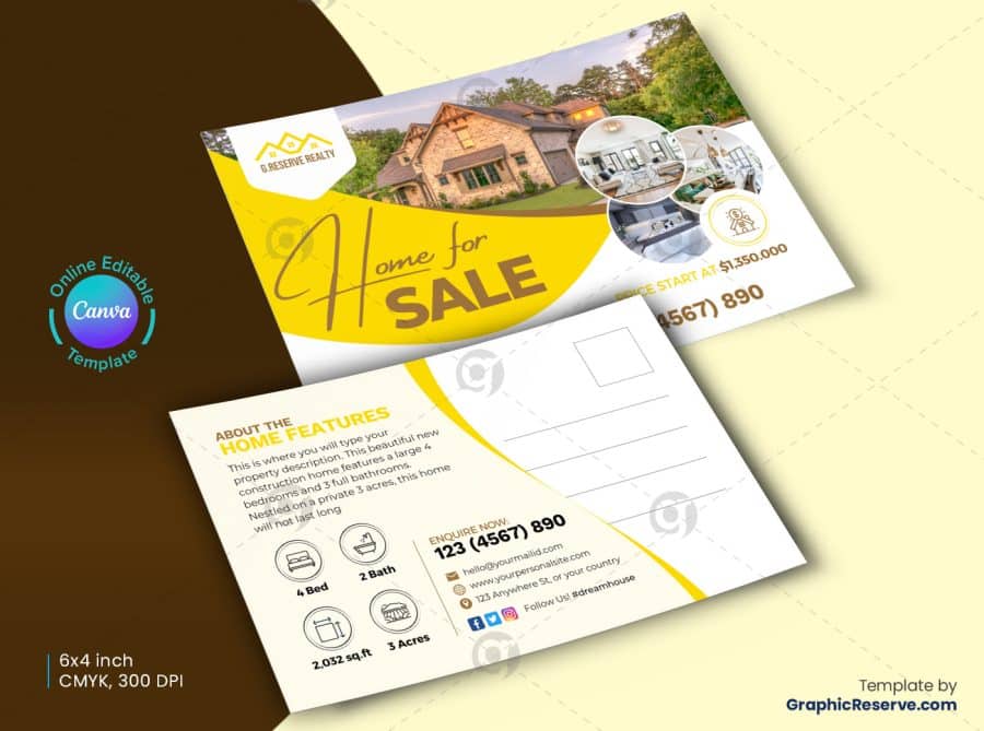 Home for Sale Real Estate Postcard Back