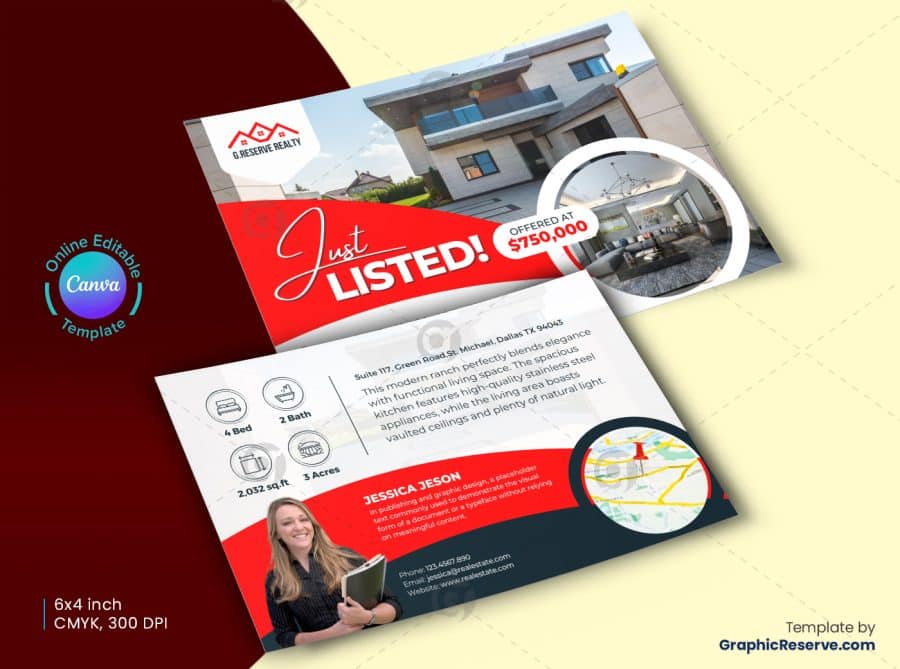 Just Listed Real Estate Postcard Back 1