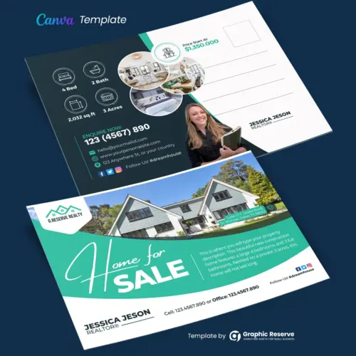 Real Estate Home for Sale Postcard Template - Canva Ready Design